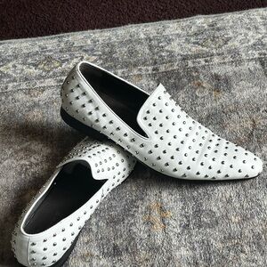 White Studded Leather Slip-On Loafers